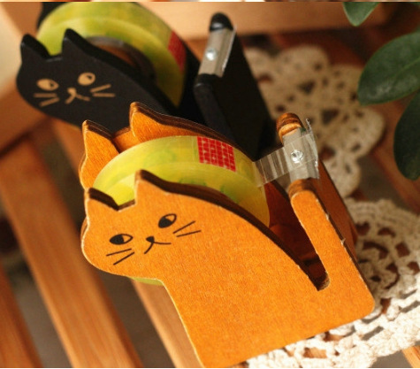 Papelería de escritorio de madera adorable animal de madera gatito asiento de cinta cortador de cinta fabricantes personalizados