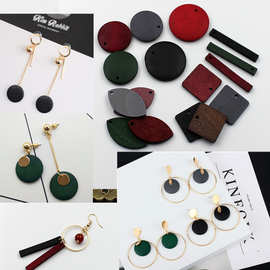 DIY韩国时尚复古耳环耳钉耳夹手工材料 彩色原木质几何饰品配件