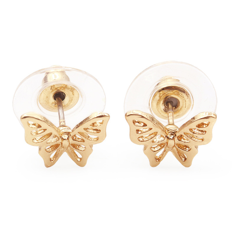 New Glossy Hollow Butterfly Ear Studs Gold Plated Silver Rose Cute Insect Ear Studs Wholesale display picture 2