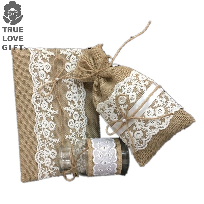 西式婚礼需备欧式高档签到本婚庆用品布置精品款麻布系列麻布瓶子|ru