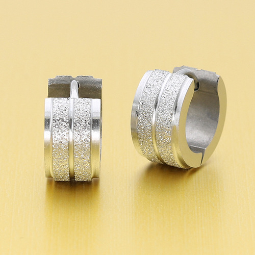  Best-Selling Minimalist Personal Titanium Steel Stainless Steel Double Sanding Men's Earrings Cross-Border Wholesale