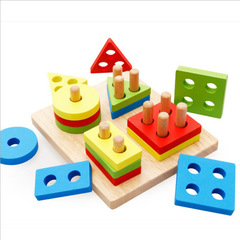 Wooden four-piece column geometric intelligence board children's puzzle set, column-shaped matching cognitive preschool toy puzzle