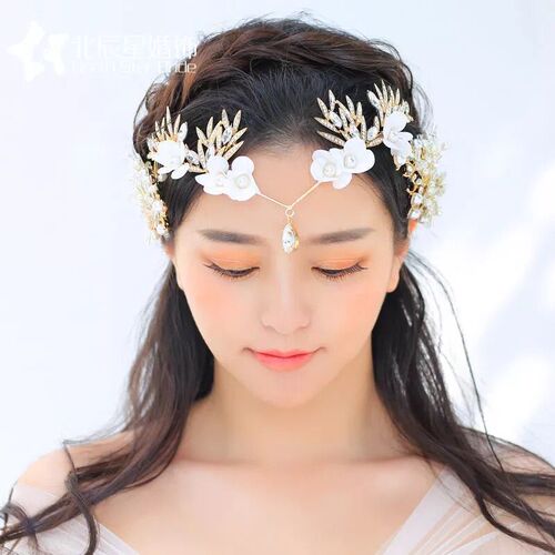 Hairpin hair clip hair accessories for women Women headdress silk yarn handmade forehead white water diamond wedding dress accessories crown hair accessories