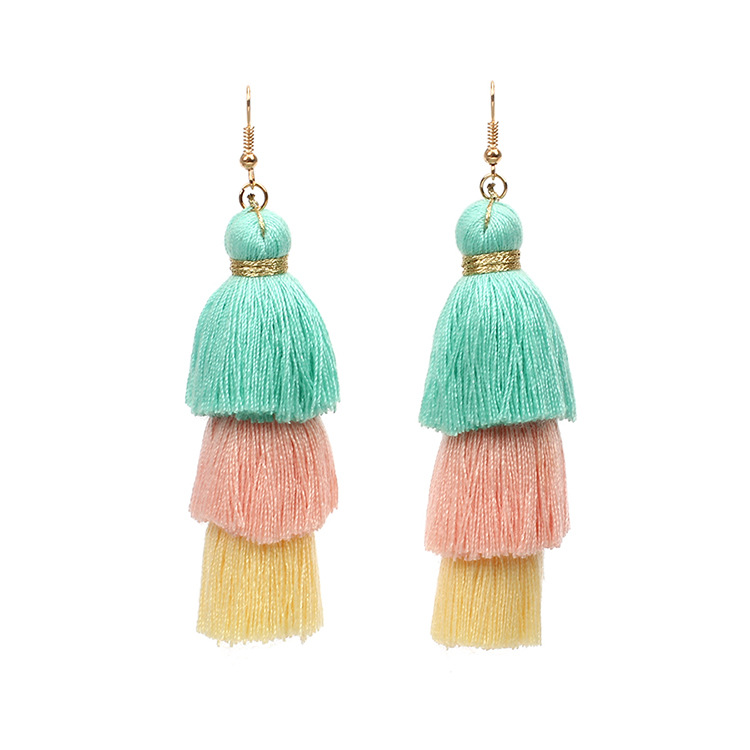 10g Weight Earrings Classification Women'S Gender Fashion Style Purple, Red, Green, Black Color Hot-selling Multilayer Tassel Wild Long Bohemian Style Earrings 无
