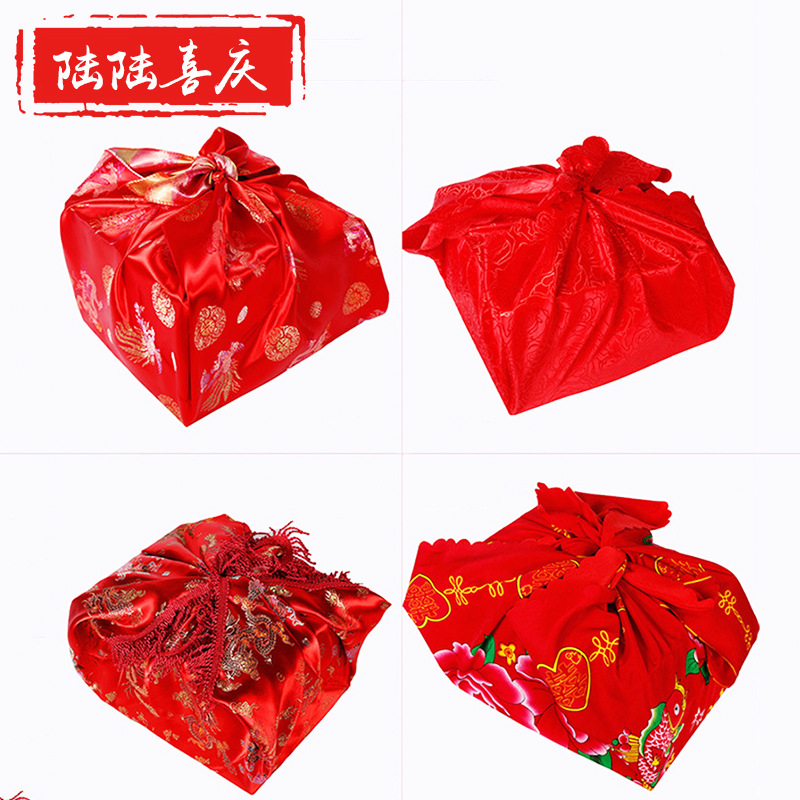 批发女方陪嫁婚庆用品加厚刺绣提花大红色包福皮喜庆结婚龙凤包袱