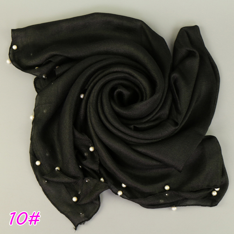 10# -钉珍珠围巾荷兰亚麻单色围巾