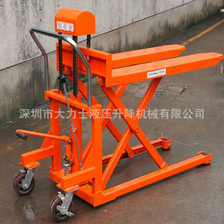 1000kg脚踏手动剪式液压剪叉式升降叉车平台油压车剪式平台车