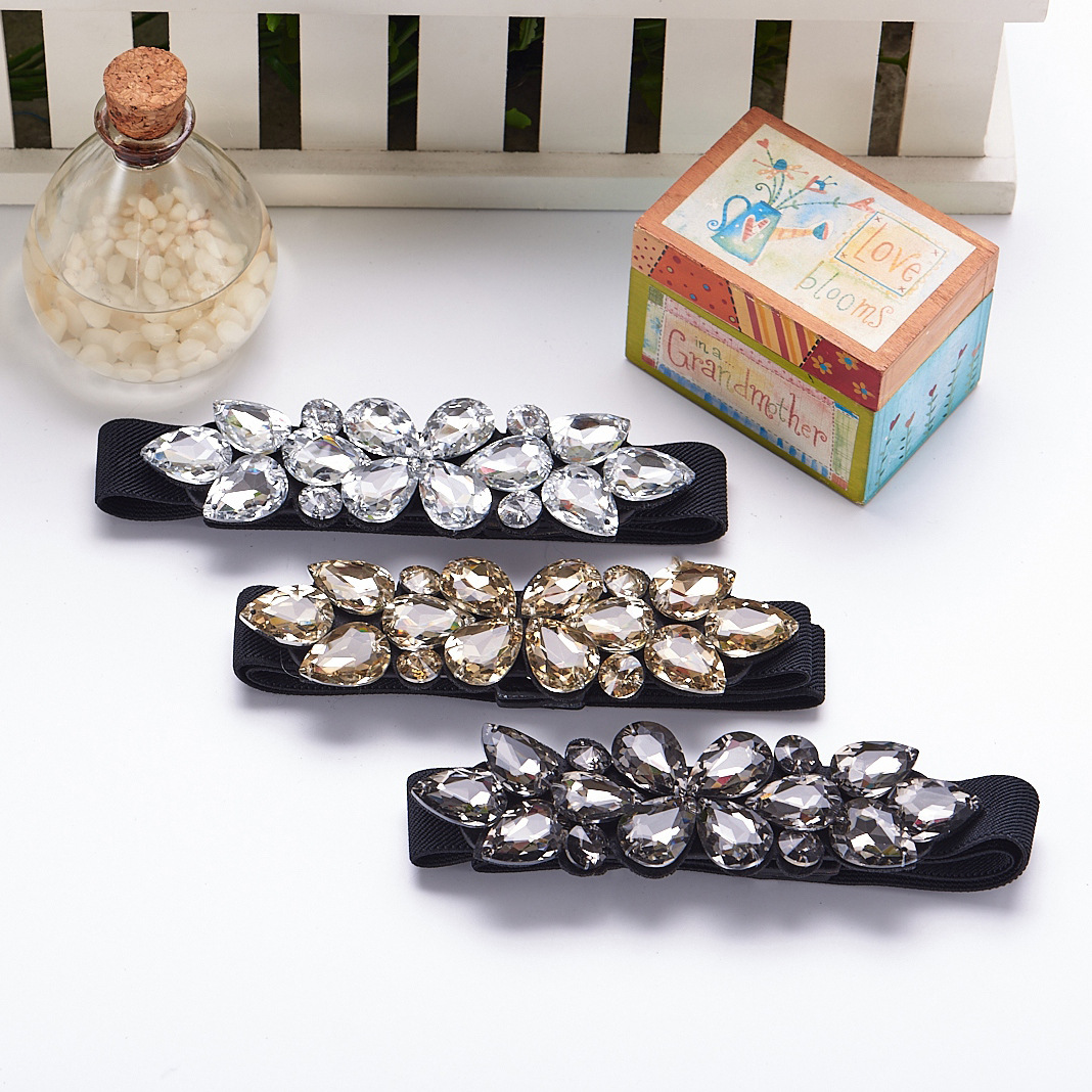 韩版时尚腰封女士个性百搭水钻花形镶嵌装饰连衣裙松紧弹力腰带