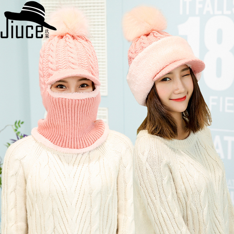 2017 mới mũ mùa đông phụ nữ cưỡi ấm đan mũ xoắn mô hình mũ len cổ áo một thanh niên bảo vệ tai