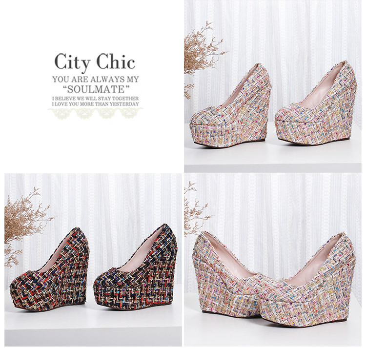 Giày cao gót đế xuồng platform nữ gót 15 cm kiểu Chanel — Màu đen chi tiết 5