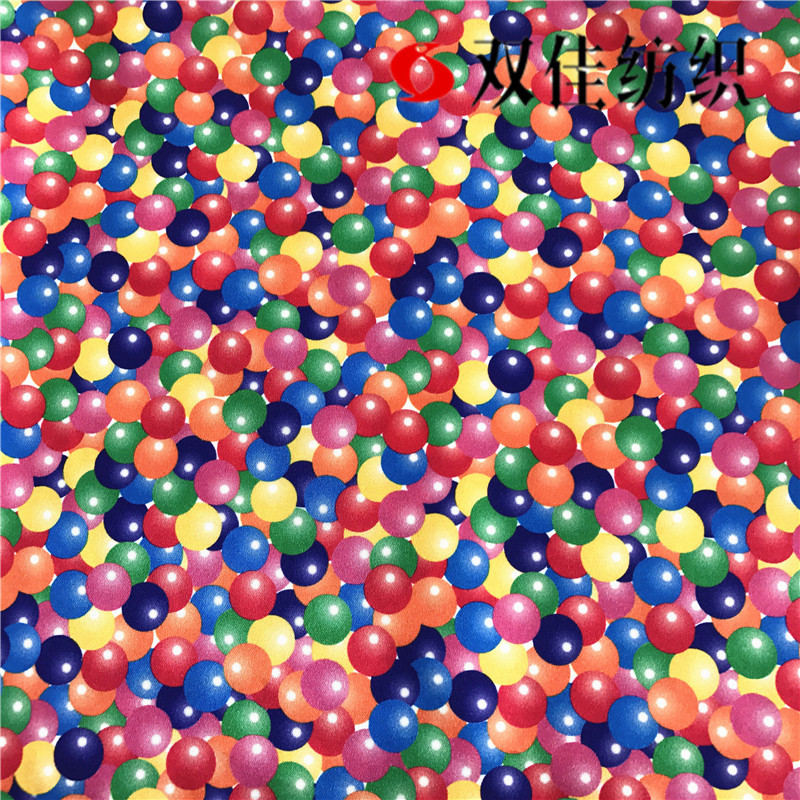 【厂家供应】印花色丁绸缎布料仿真丝面料 密集气球50*75礼盒里布