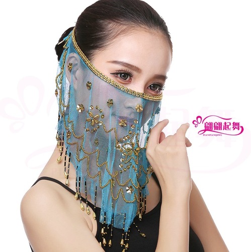 Indian belly dance performance veil mash stage performance props belly dance accessories plum blossom scarf mask face veil for Women Girls