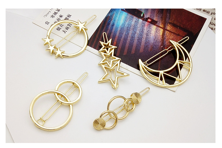 Wholesale New Fashion Simple Hollow Pentagram Star Moon Geometry Hair Clip Metal Cheap Side Clip Wholesalepicture3