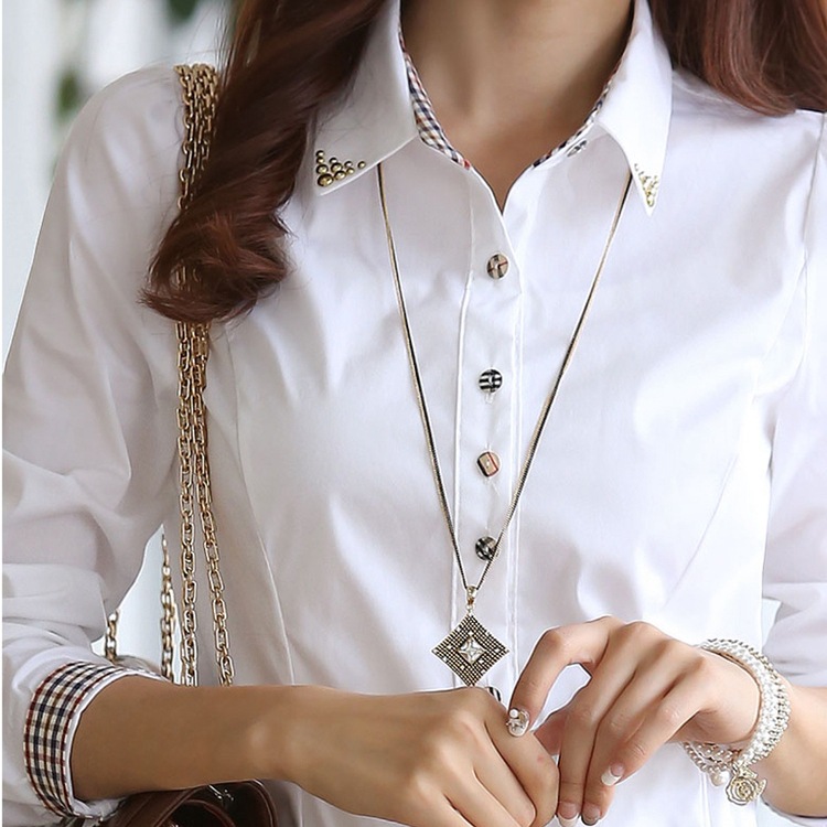 女士正装打底白色秋季职业衬衫女衬衣雪纺长袖大码工作服韩版修身
