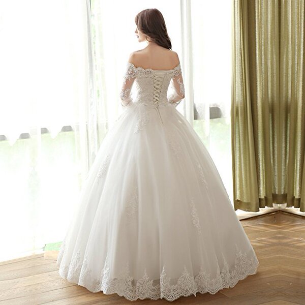 The new version of the wedding the bride wedding dress a long sleeved lace shoulder tailing thin summer Dichun Qi