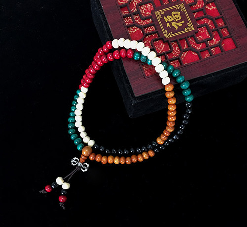 108-Count Multi-Color Buddhist Rosary Beads Car Accessory High-Grade Wood Rosary Beads Car Ornament