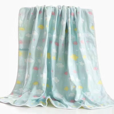 提花童被环保亲肤婴儿六层纯棉纱布被加厚柔软吸水儿童宝宝盖毯|ru