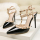 9616-56 Europe and the United States wind sexy nightclub high-heeled shoes paint metal rivets sexy nightclub Roman sandals women's shoes