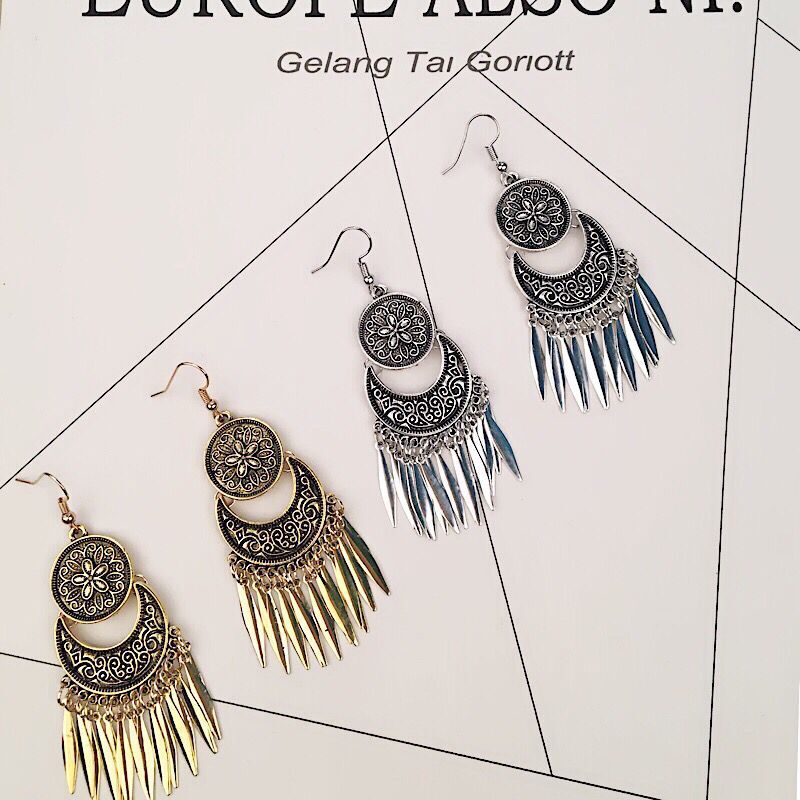 ethnic retro coin tassel geometric contrast color earrings wholesalepicture1
