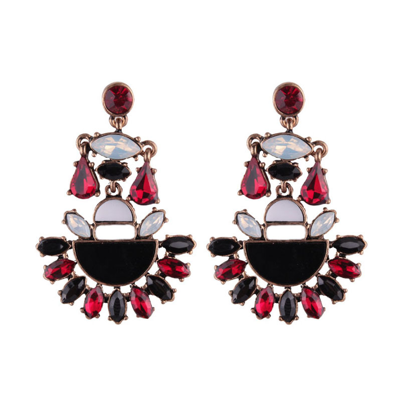 Occident and the United States alloy Diamond earring (Red and black)NHJQ9260-Red and black
