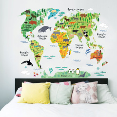 New animal MAP bedroom living room background wall sticker decoration cross-border wholesale removable ZY037