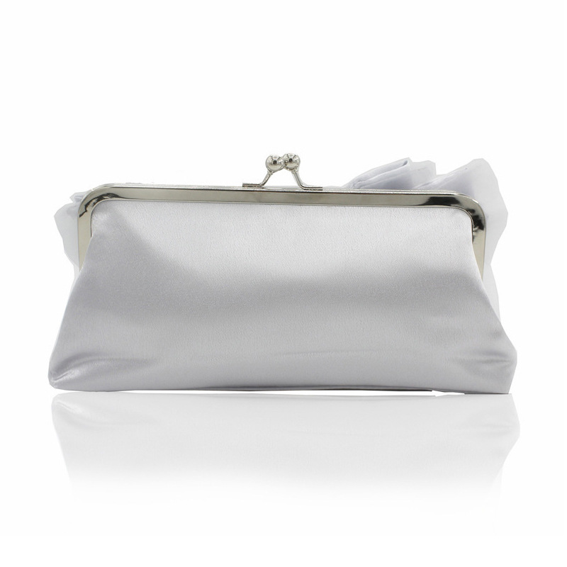 Túi clutch dạ tiệc satin nơ xếp ly đính kim cương – kèm dây đeo chéo — Màu đỏ, Màu đen, Màu Sâm panh, Màu bạc chi tiết 11