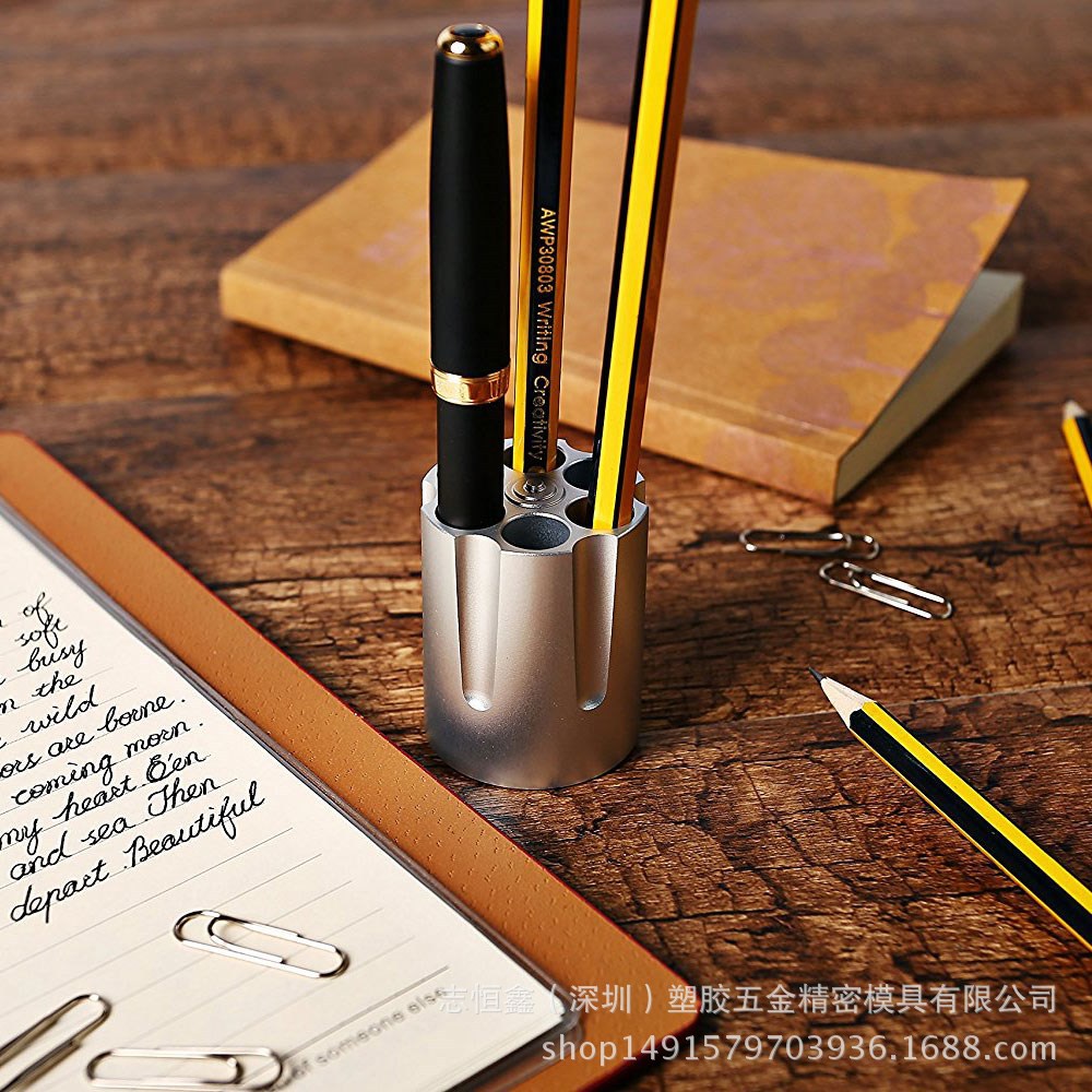 new pattern originality aluminium alloy Metal pen container desktop multi-function circular Pen holder Jewelry advertisement gift customized