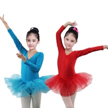 兒童舞蹈服芭蕾舞考級服長袖連體練功紗裙六一表演服小天鵝蓬蓬裙