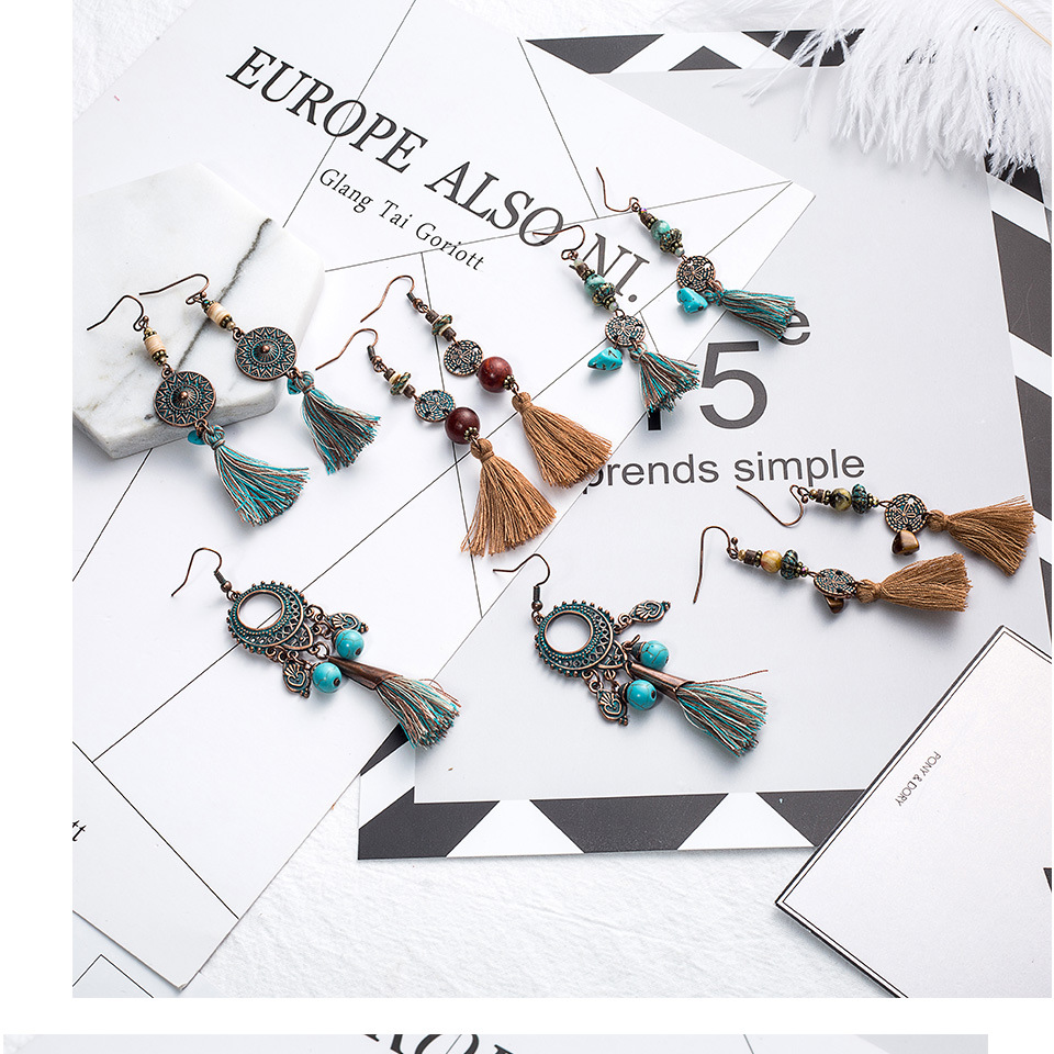 Ethnic Style Alloy Long Tassel Earrings display picture 7