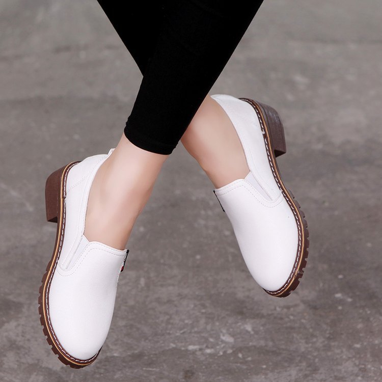 Women‘s Single Block Casual Flat Leather Shoes Lady shoes