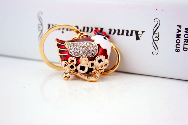 39g Weight Birthday Occasion Alloy, Metal Material Animal Pattern Unisex Gender Cute Diamond Zodiac Chicken Metal Pendant Keychain 6