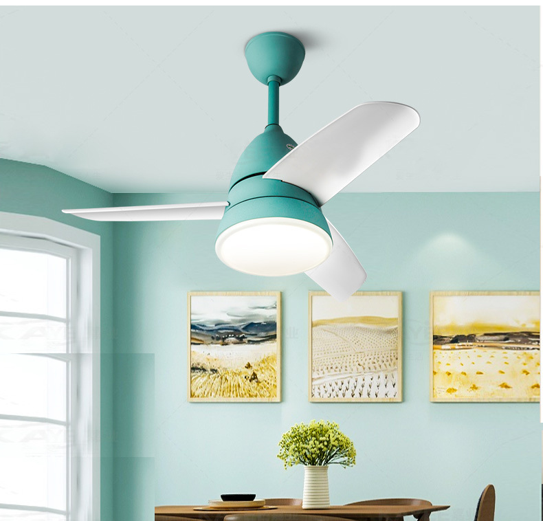 儿童风扇灯马卡龙吊扇灯餐厅小卧室简约现代男女孩北欧电风扇吊灯|ms