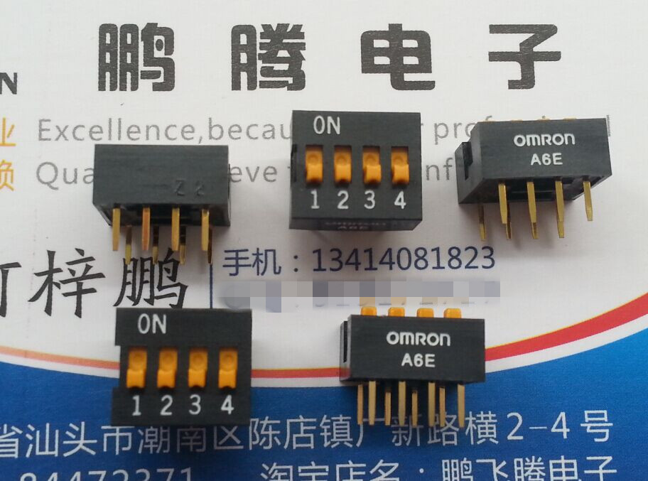 原装欧姆龙 A6E-4104 拨码开关4位 A6E编码平拨 直插拨动 2.54mm