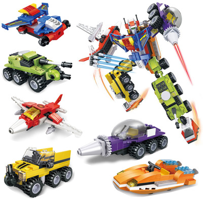 热卖新款男孩积木益智拼插积木玩具六合一合体拼装机器人儿童玩具|ms