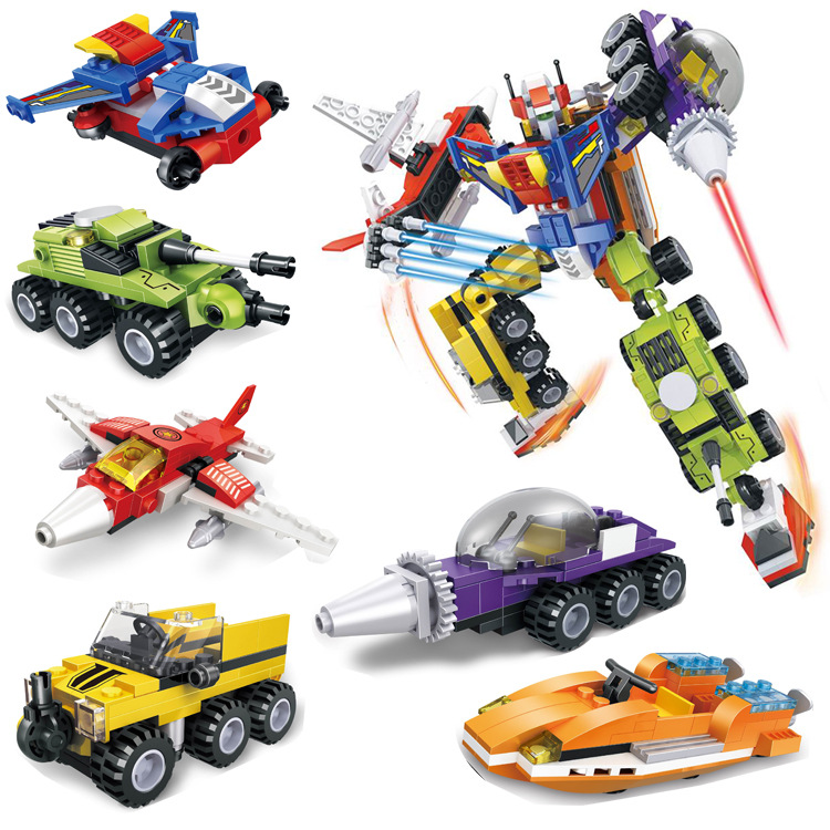 热卖新款男孩积木益智拼插积木玩具六合一合体拼装机器人儿童玩具|ms