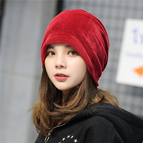 Autumn and winter new plush pullover hat Korean version solid color pile hat simple casual ear protection head cap confinement cap