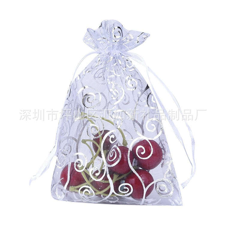 纱袋9*12烫金欧根纱袋/烫银藤蔓纱袋缎带礼品袋/烫金蓝藤束口袋