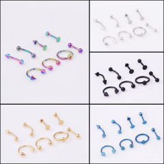 Wish popular 8 pieces/set mixed style wholesale stainless steel body piercing jewelry eyebrow lip nose nail ring