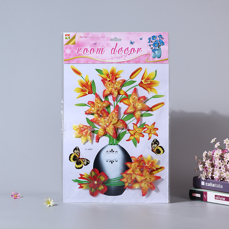 Décoration intérieure de style européen raffinée : vase mural tridimensionnel à plusieurs niveaux en feuille d'or, autocollants 3D imperméables_voghion.com