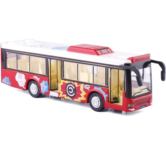 [Boxed] Eagle Global Travel Bus Alloy Sound and Light Car Model Open Door Children's Toy Car 6011B