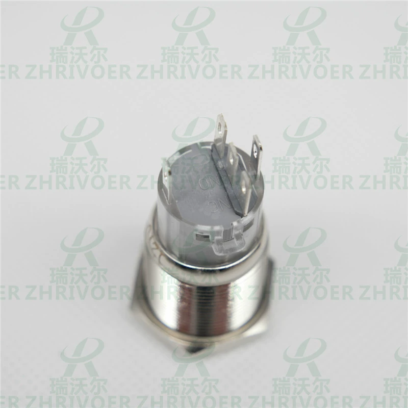 Large -current self -locking 19mm metal button switch with ring waterproof LED light 5 pin 1 open 1 closed