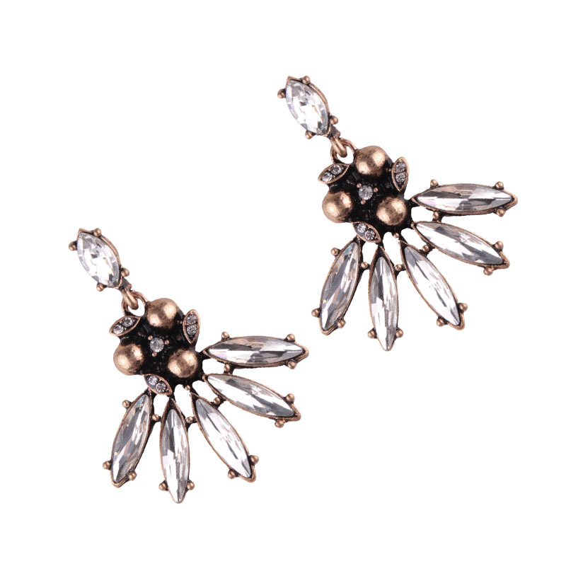 Retro alloy Inlaid with zircon earring (Silver black)NHJQ9290-Silver black