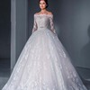 Wedding dress new European and american bride marriage one word shoulder long sleeve lace trailing thin big code