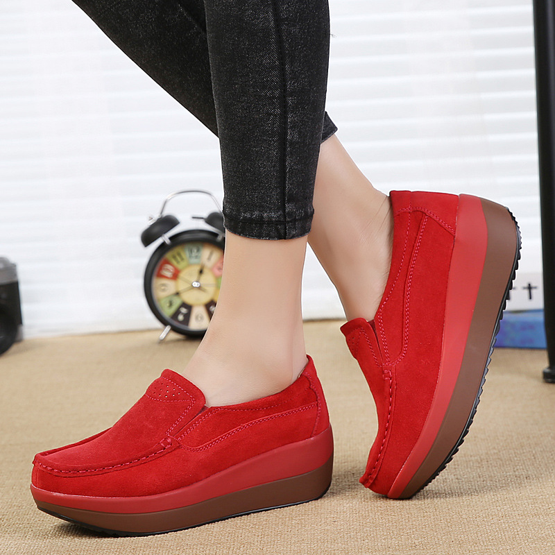 Women's Shoes Thick Bottom Tassel Muffin Slope Heel Flat Bottom Leather Rocking Shoes