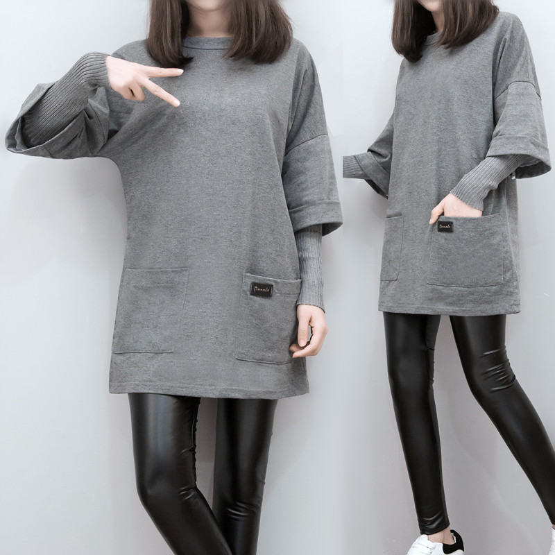 胖妹妹衛衣女套頭秋裝大碼女裝寬松拼接200斤胖mm假兩件外套