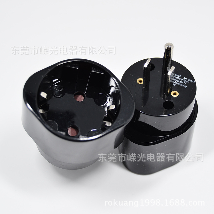 RK53-4 Schuko转美规孔16A转换器EU转US插脚德法烟斗式母座