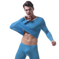 VANSKOOS男士保暖內衣薄款冰絲高彈保暖衫男外貿秋衣打底衫V007QY