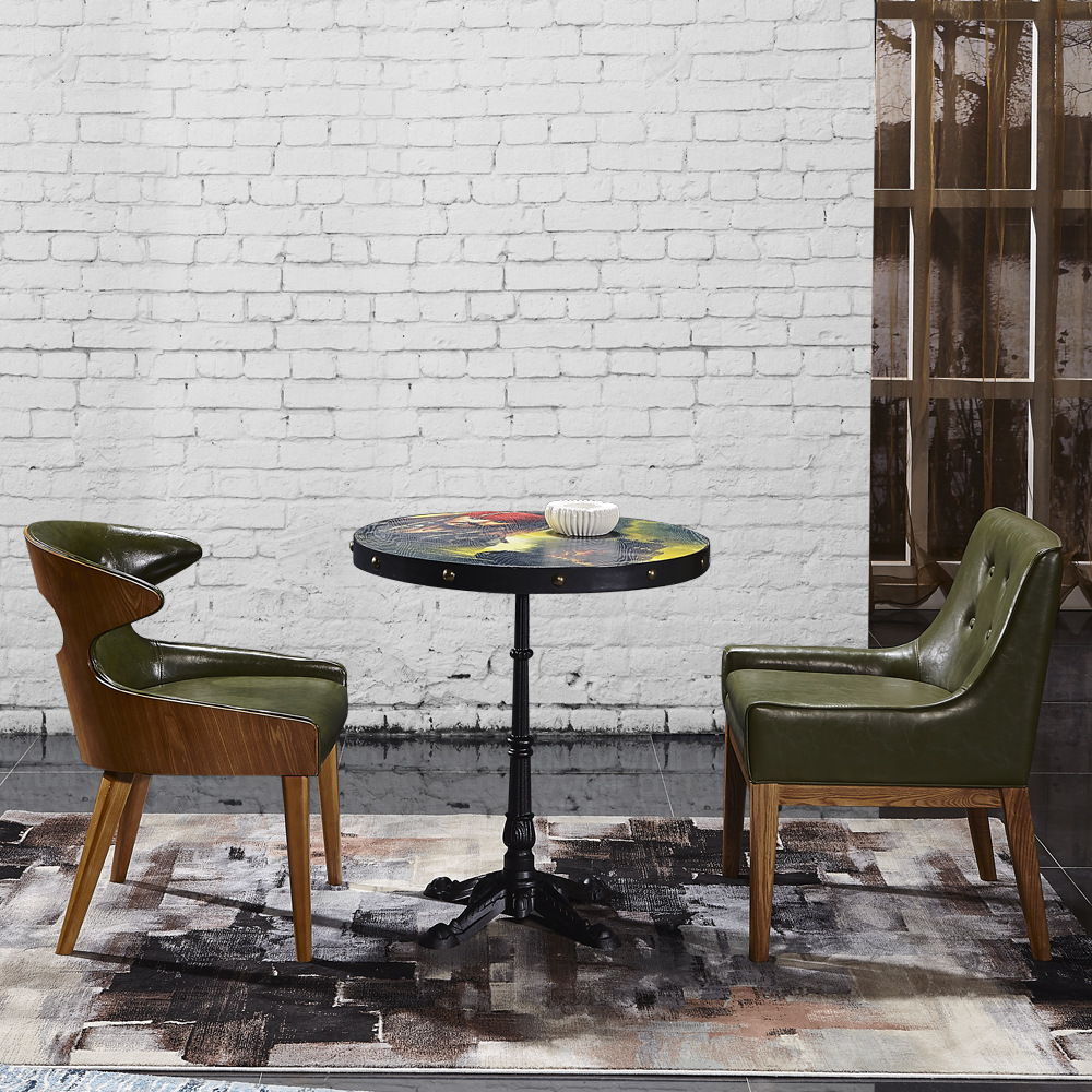 欧式实木桌椅 皮制实木椅子加勒比海盗桌组合 咖啡厅家具SP-CT799