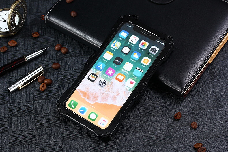 S.CENG Gundam Water Resistant Dustproof Shockproof Silicone Gorilla Glass Aluminum Alloy Metal Case Cover for Apple iPhone X