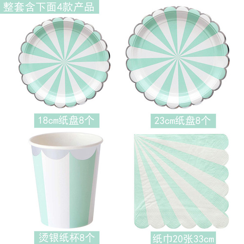 Elegant Gold-foil Round Plate Patterned Paper Plate Set High-end Disposable Tableware Paper Cups Afternoon Tea Cake Plates